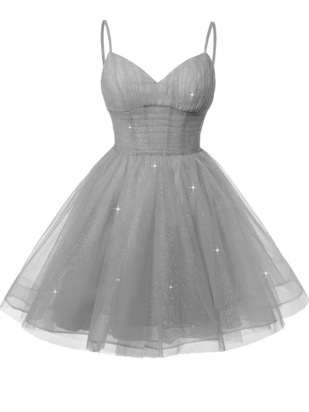 Sparkle Tulle A-Line Spaghetti Strap Dress - Silver